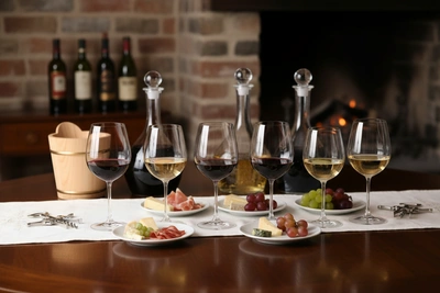 Elegant wine tasting setup with multiple wine glasses
