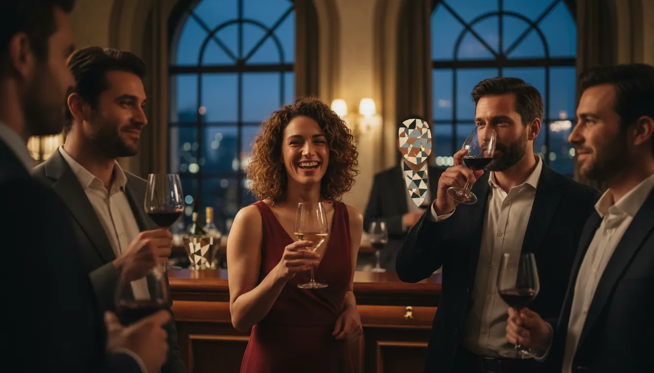 People enjoying wine at an upscale social gathering