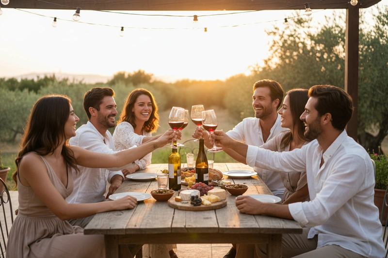 Friends enjoying wine together at a social gathering